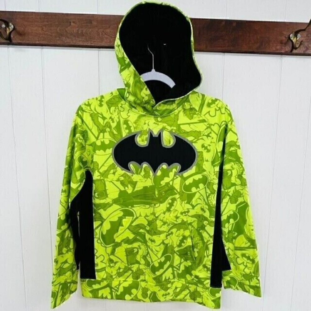 Batman Hoodie Boys med Green Graphic Print All Over‎ Comic Strip Sweatshirt DC